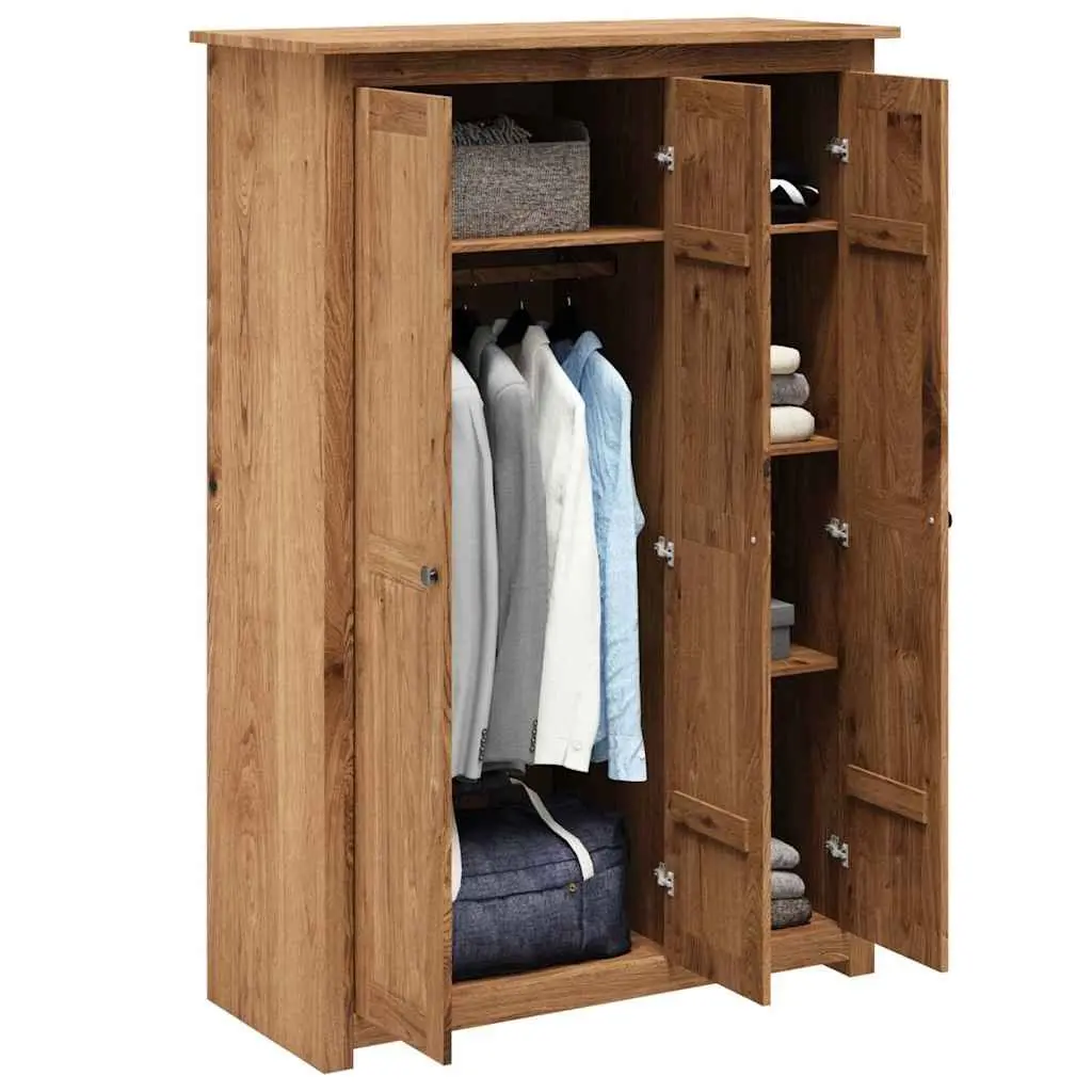 3-Door Wardrobe Brown 118x50x171.5 cm Solid Pinewood Storage Cabinet Cupboard Bedroom Furniture