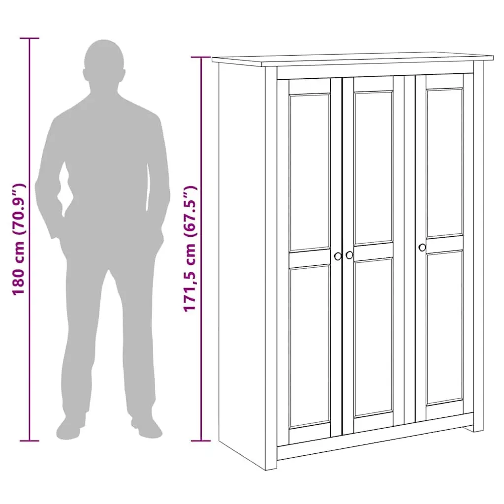 3-Door Wardrobe Brown 118x50x171.5 cm Solid Pinewood Storage Cabinet Cupboard Bedroom Furniture