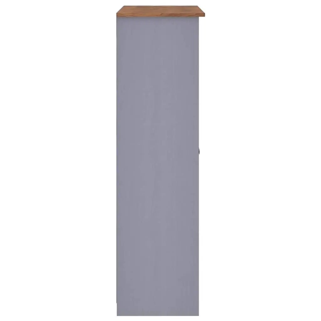 3-Door Wardrobe Grey Solid Pinewood Storage Cabinet with Shelves Hanger Bar
