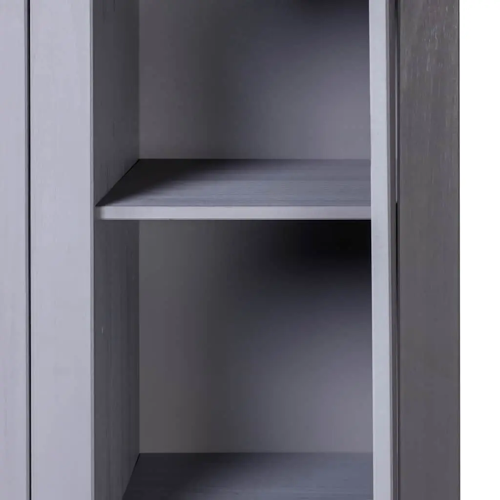 3-Door Wardrobe Grey Solid Pinewood Storage Cabinet with Shelves Hanger Bar