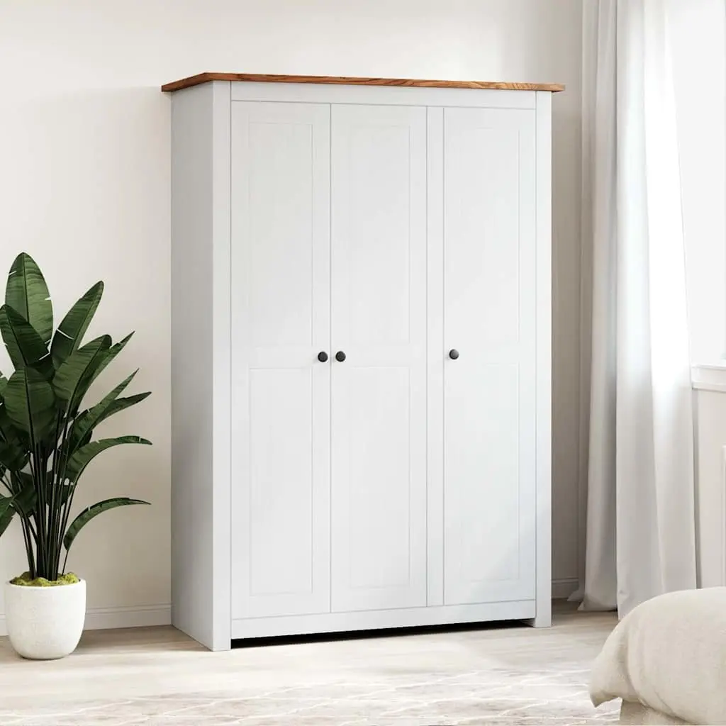 3-Door Wardrobe White Storage Cabinet Bedroom Furniture Pinewood 118x50x171.5cm