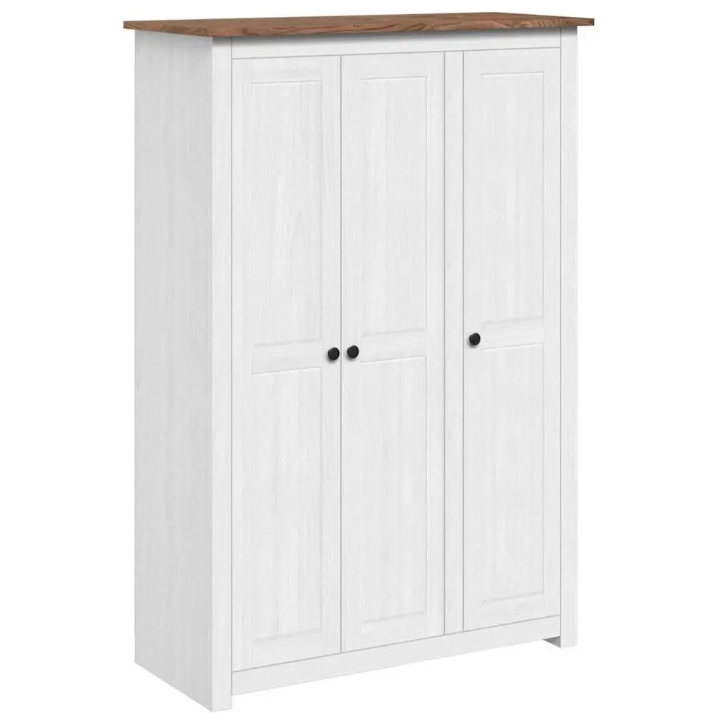 3-Door Wardrobe White Storage Cabinet Bedroom Furniture Pinewood 118x50x171.5cm