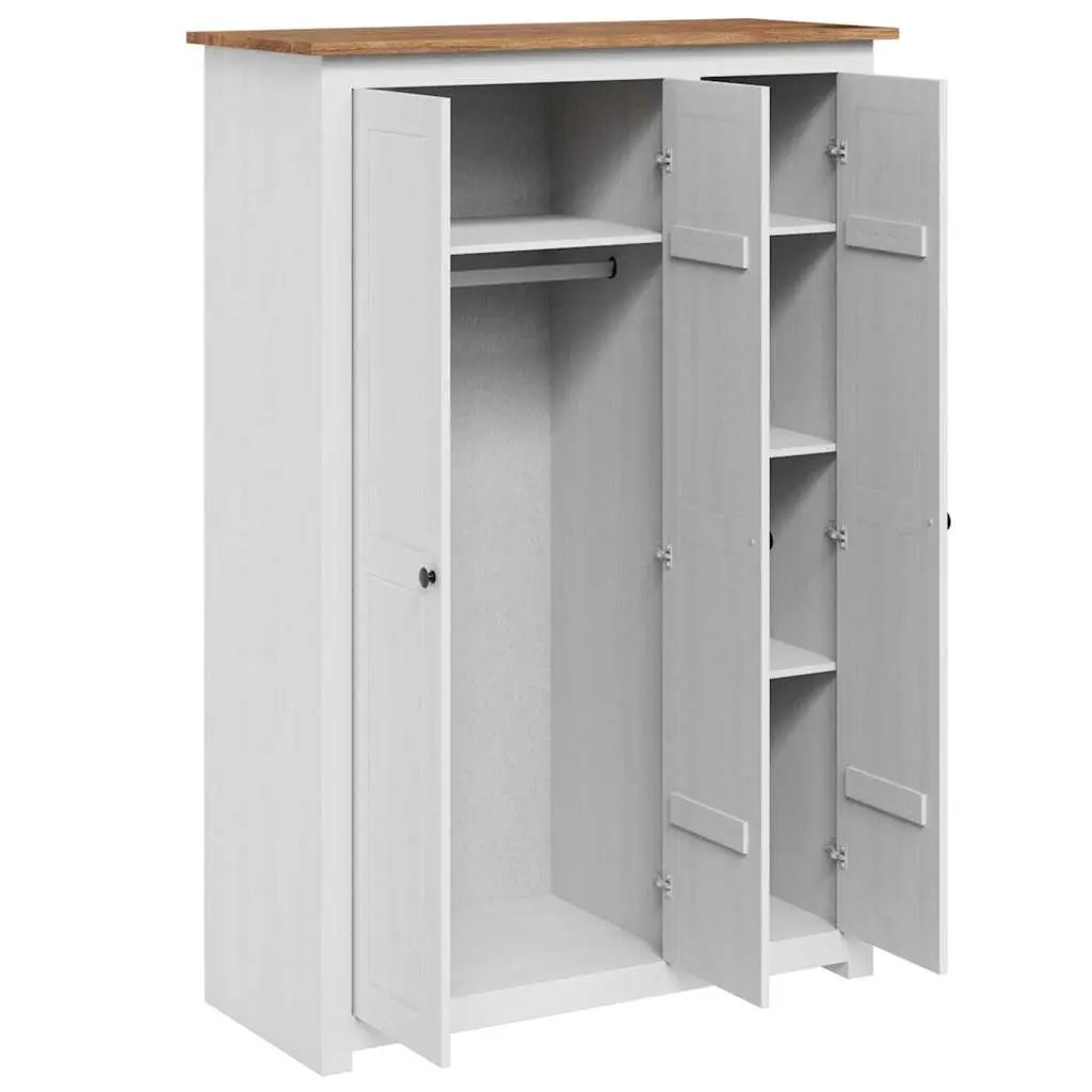 3-Door Wardrobe White Storage Cabinet Bedroom Furniture Pinewood 118x50x171.5cm