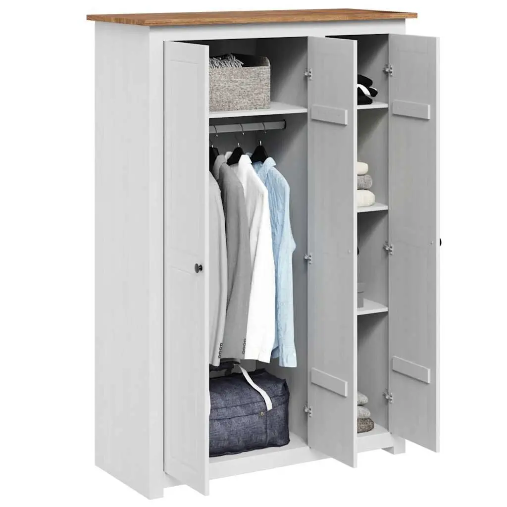 3-Door Wardrobe White Storage Cabinet Bedroom Furniture Pinewood 118x50x171.5cm