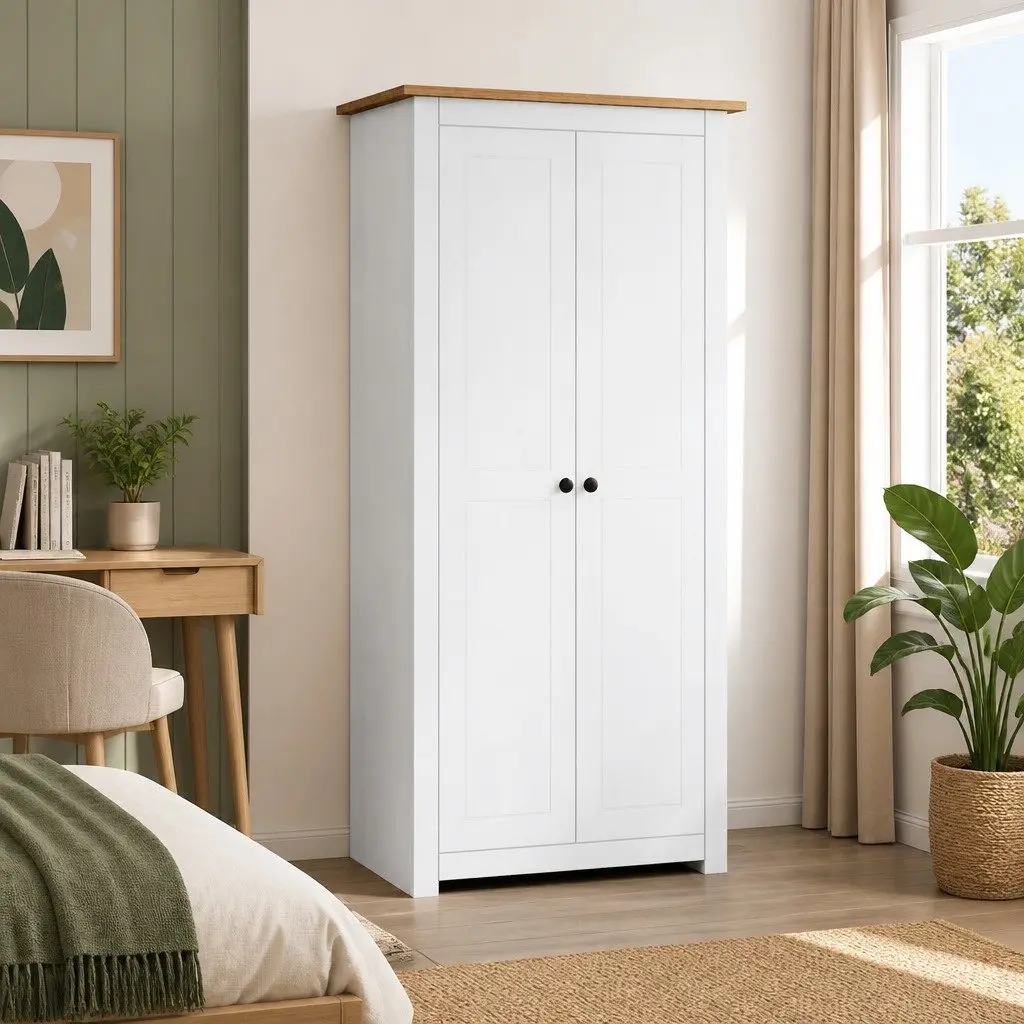 White Wardrobe Solid Pine Storage Cabinet Bedroom Cupboard 80W x 50D x 171.5H cm