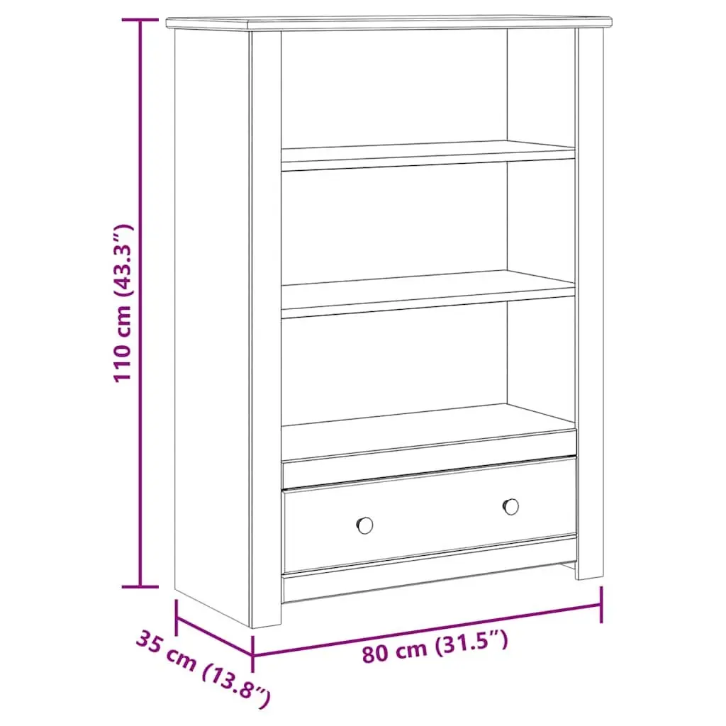 Wooden Bookcase 80x35x110 cm Solid Pine Brown Storage Shelving Unit with Drawer