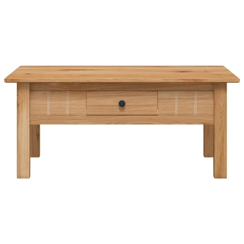 Solid Pine Wood Coffee Table with Drawer in Brown