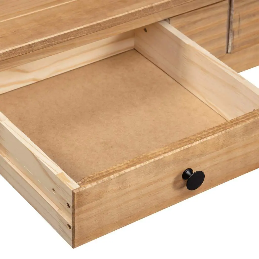 Solid Pine Wood Coffee Table with Drawer in Brown