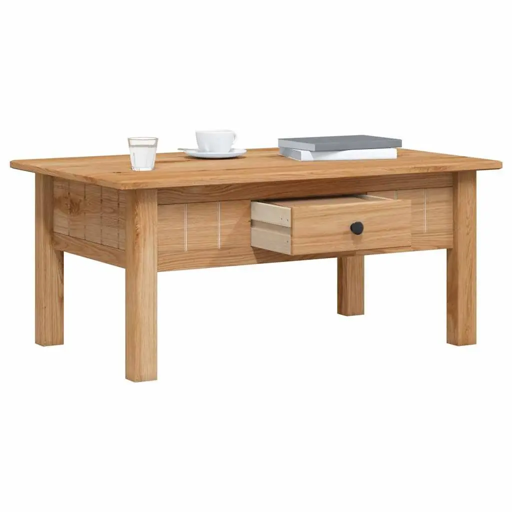 Solid Pine Wood Coffee Table with Drawer in Brown