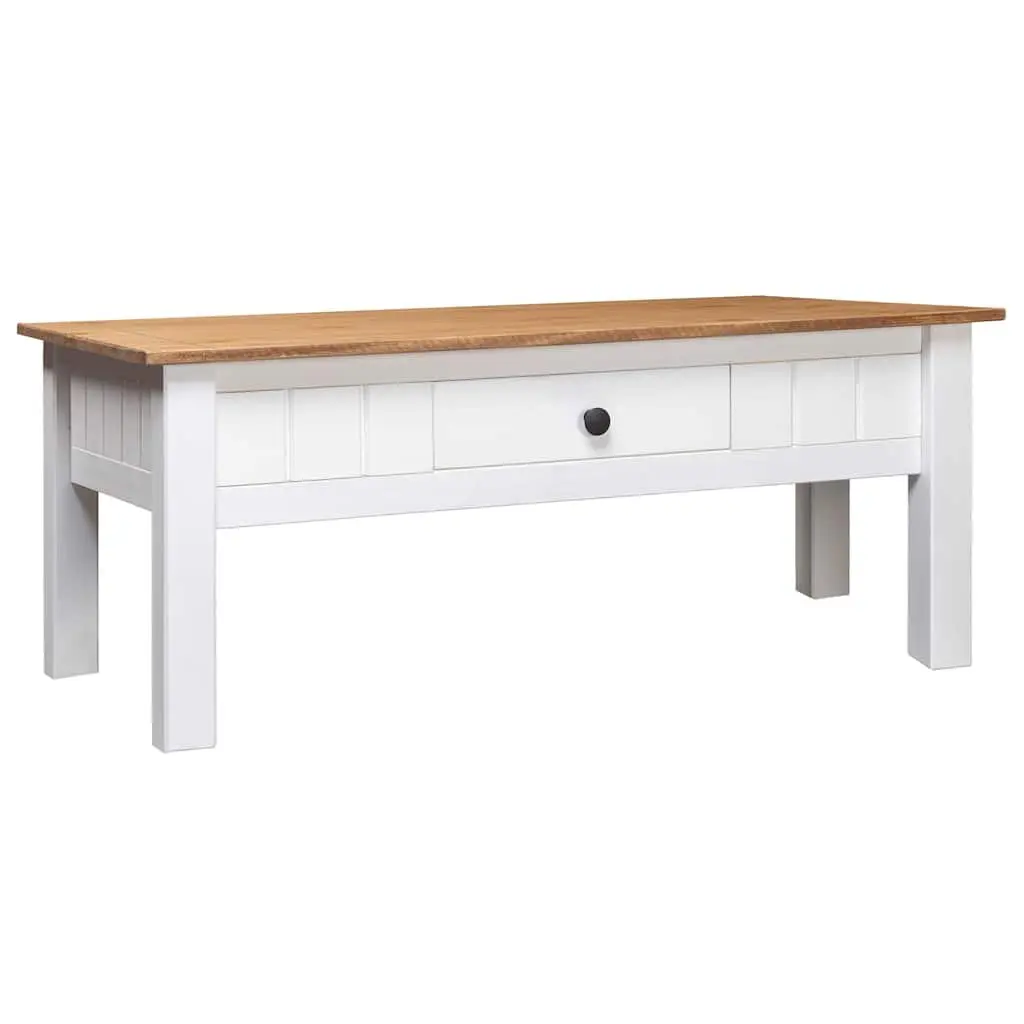 White Solid Pine Wood Coffee Table with Drawer Storage