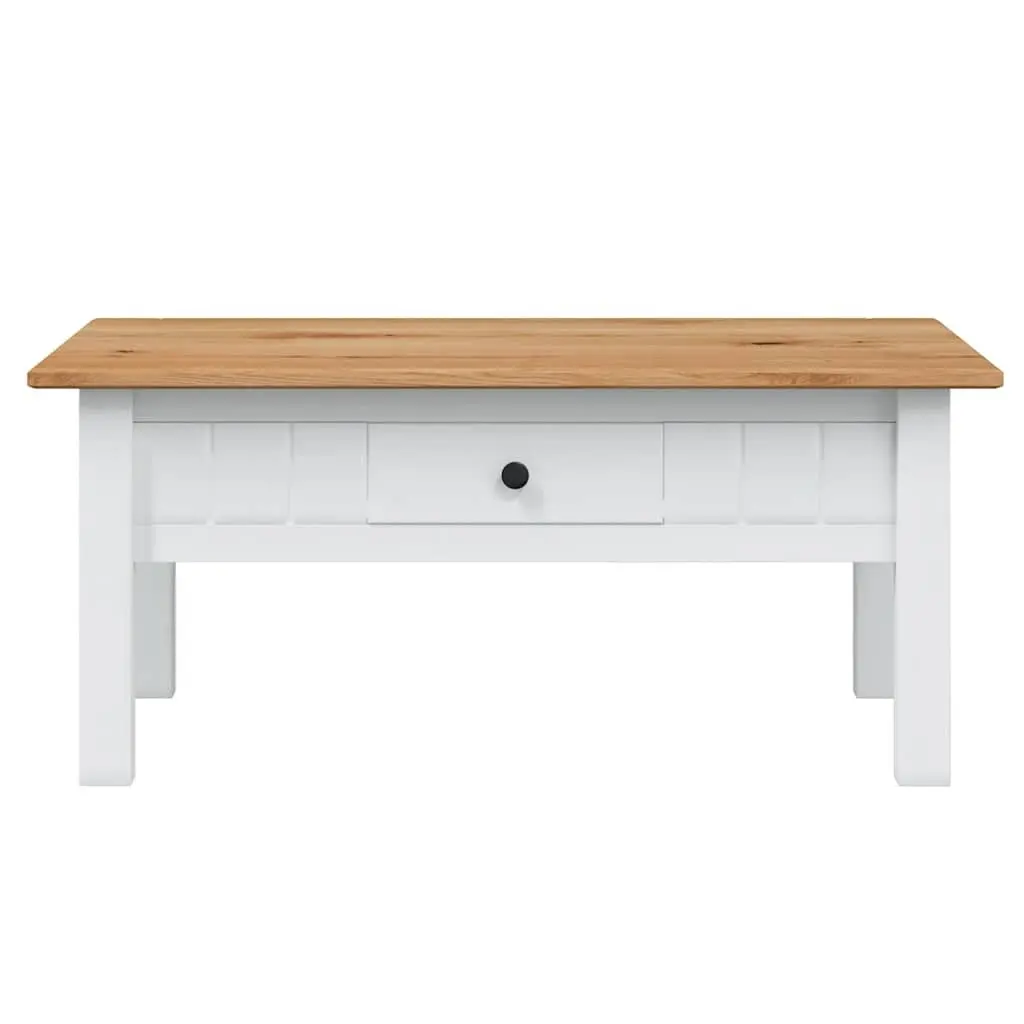 White Solid Pine Wood Coffee Table with Drawer Storage