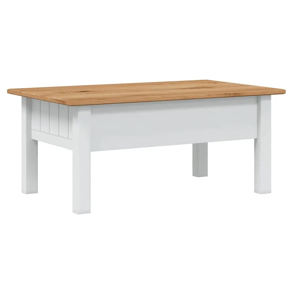 White Solid Pine Wood Coffee Table with Drawer Storage
