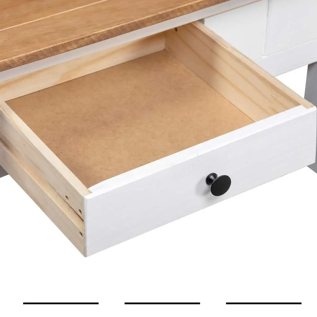 White Solid Pine Wood Coffee Table with Drawer Storage