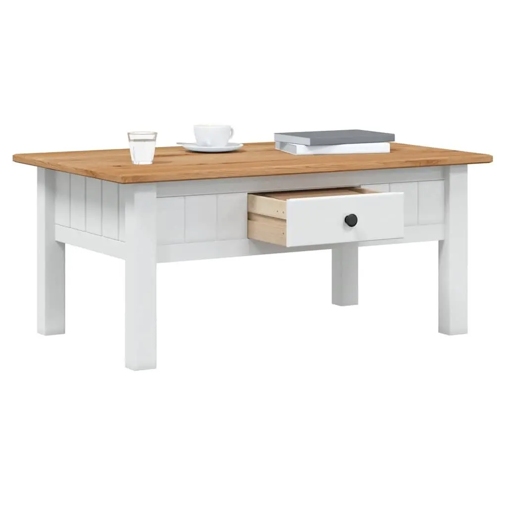 White Solid Pine Wood Coffee Table with Drawer Storage