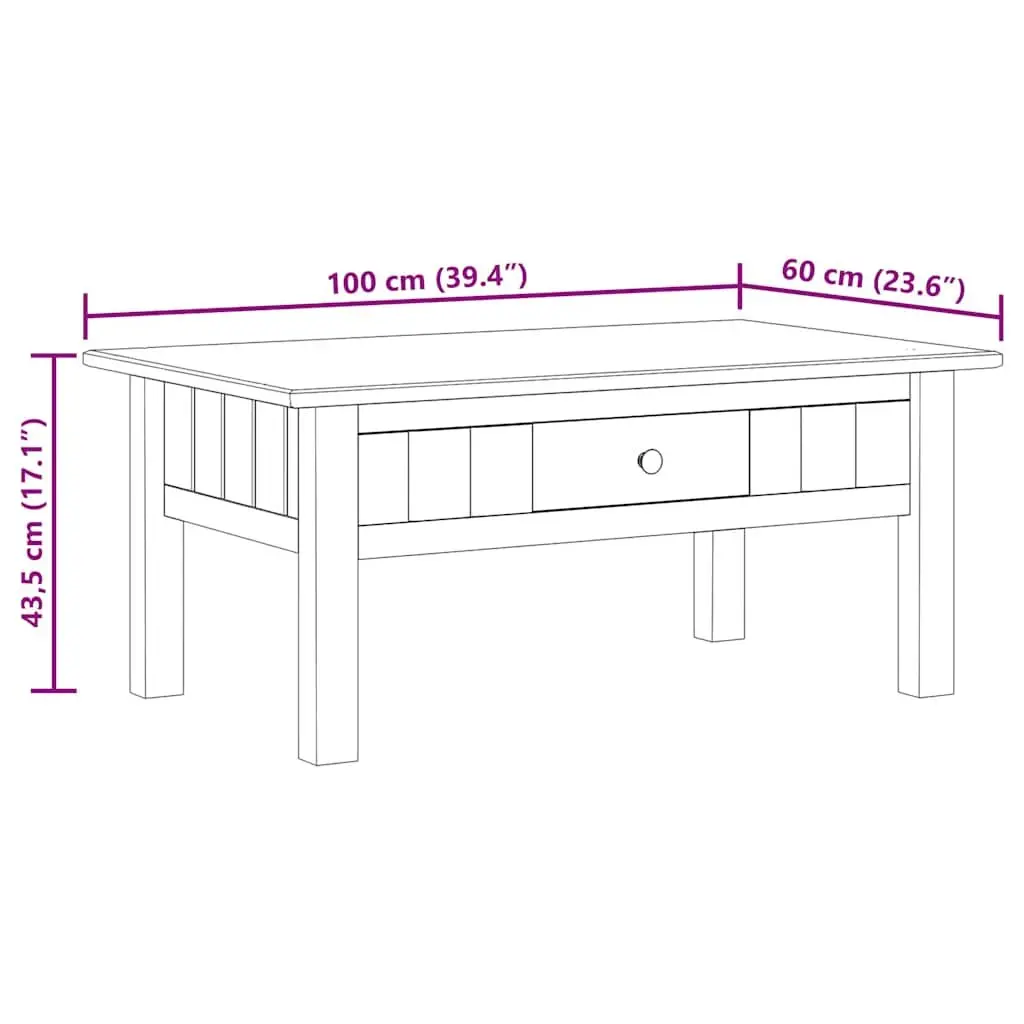 White Solid Pine Wood Coffee Table with Drawer Storage