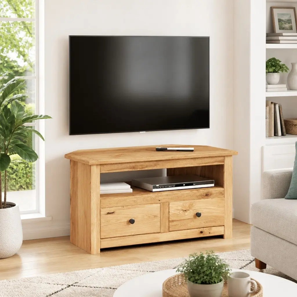 Corner TV Cabinet Brown 93x49x49cm Solid Pinewood Storage Unit with Drawers