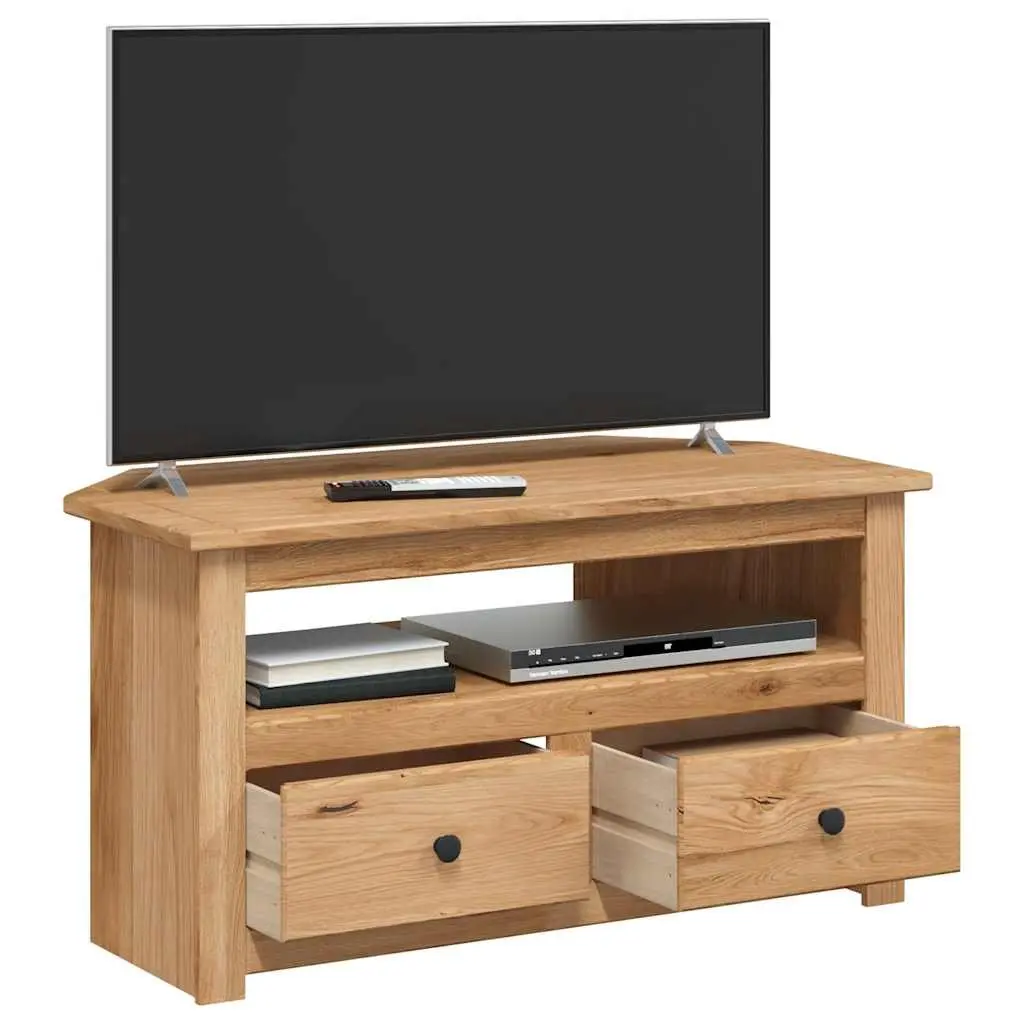 Corner TV Cabinet Brown 93x49x49cm Solid Pinewood Storage Unit with Drawers