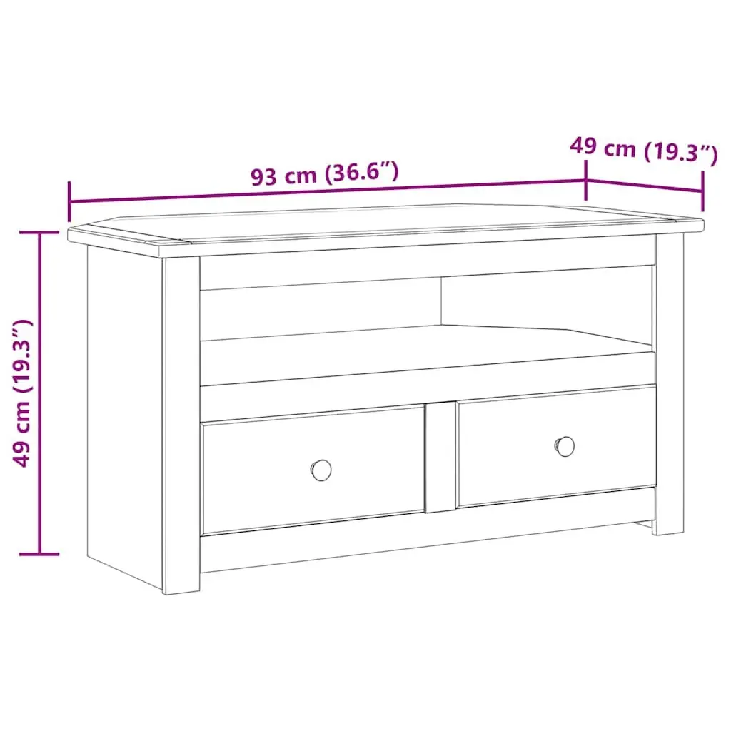 Corner TV Cabinet Brown 93x49x49cm Solid Pinewood Storage Unit with Drawers