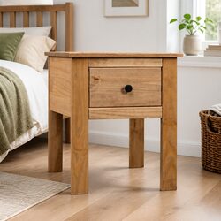 Brown Pine Bedside Cabinet 46x40x57cm with Storage Drawer