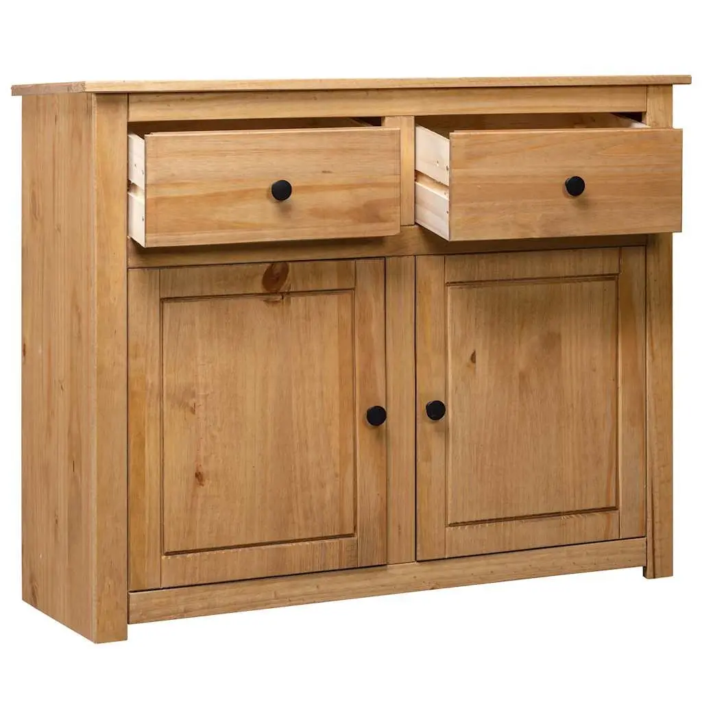 Solid Pinewood Sideboard 93x40x80 cm Brown Storage Cabinet 2 Drawers 2 Doors