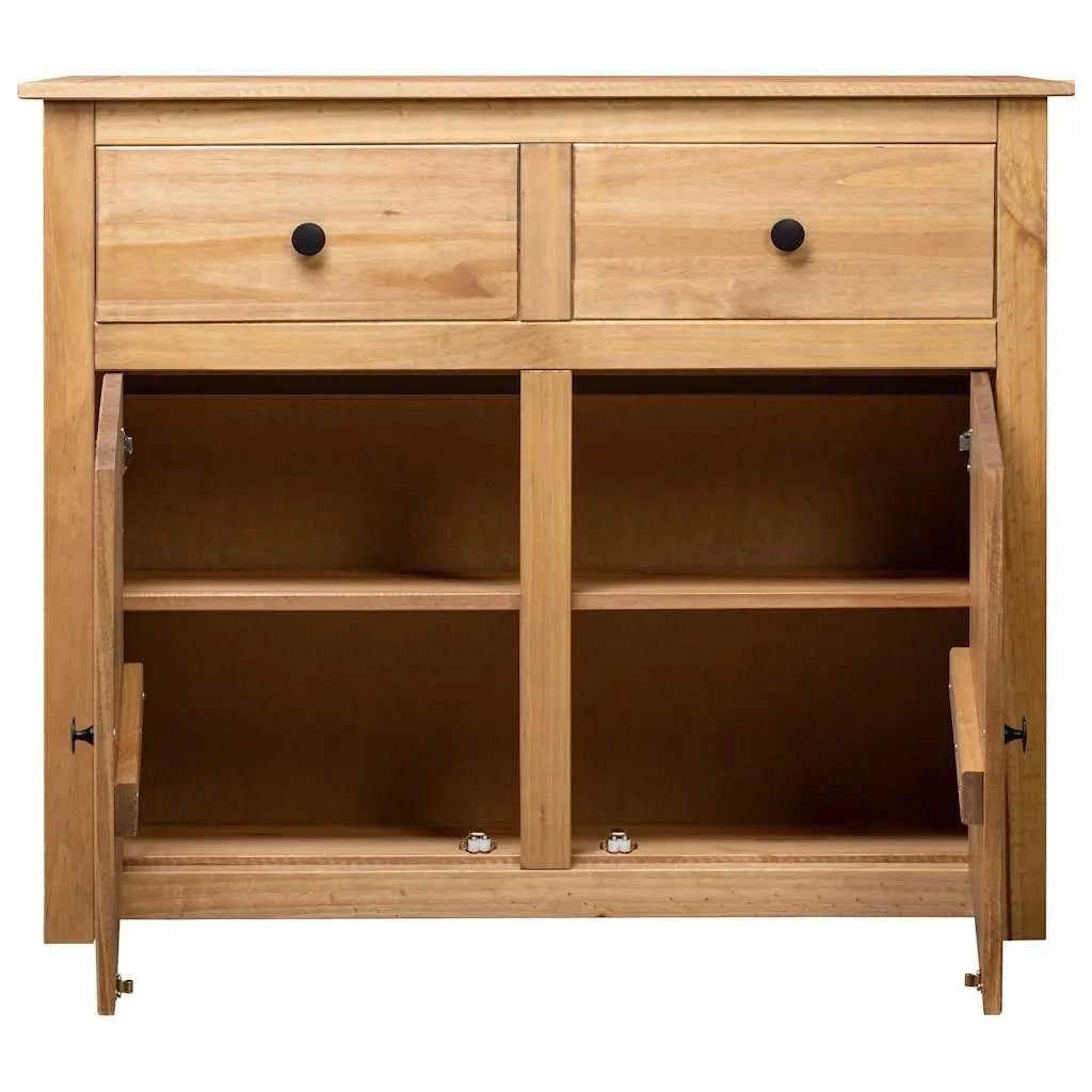 Solid Pinewood Sideboard 93x40x80 cm Brown Storage Cabinet 2 Drawers 2 Doors