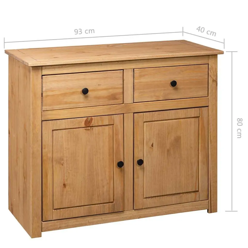 Solid Pinewood Sideboard 93x40x80 cm Brown Storage Cabinet 2 Drawers 2 Doors