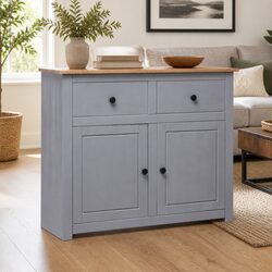 Grey Sideboard 93x40x80 cm Solid Pinewood Storage Cabinet