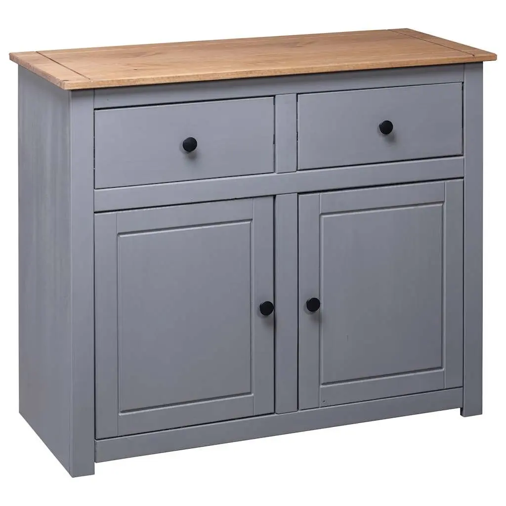 Grey Sideboard 93x40x80 cm Solid Pinewood Storage Cabinet