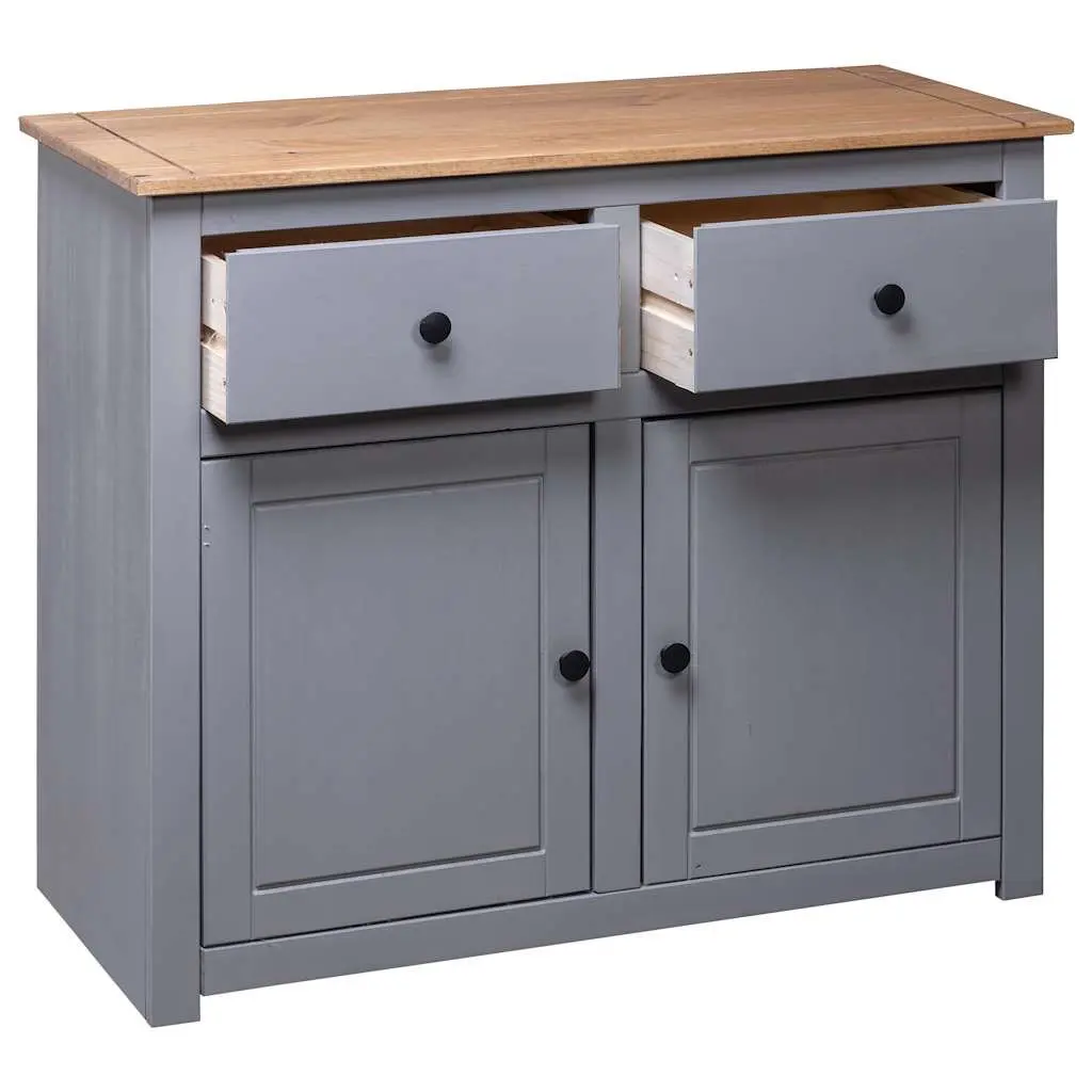 Grey Sideboard 93x40x80 cm Solid Pinewood Storage Cabinet