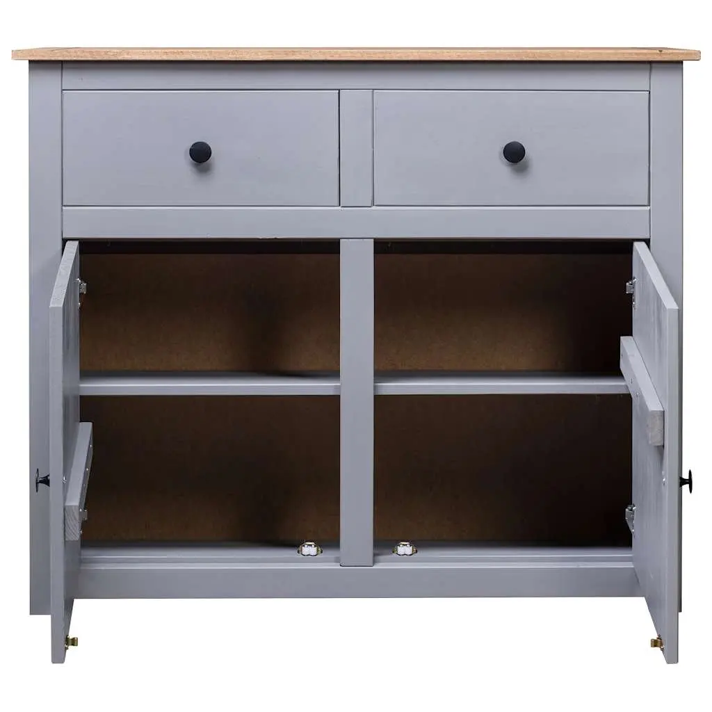 Grey Sideboard 93x40x80 cm Solid Pinewood Storage Cabinet