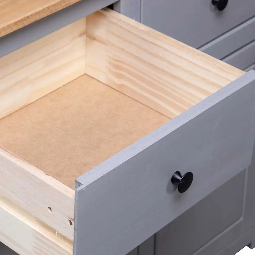 Grey Sideboard 93x40x80 cm Solid Pinewood Storage Cabinet