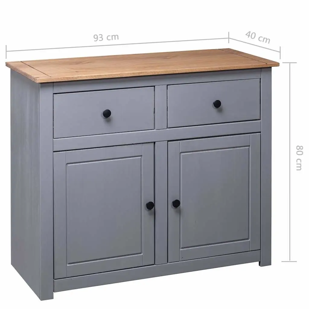 Grey Sideboard 93x40x80 cm Solid Pinewood Storage Cabinet