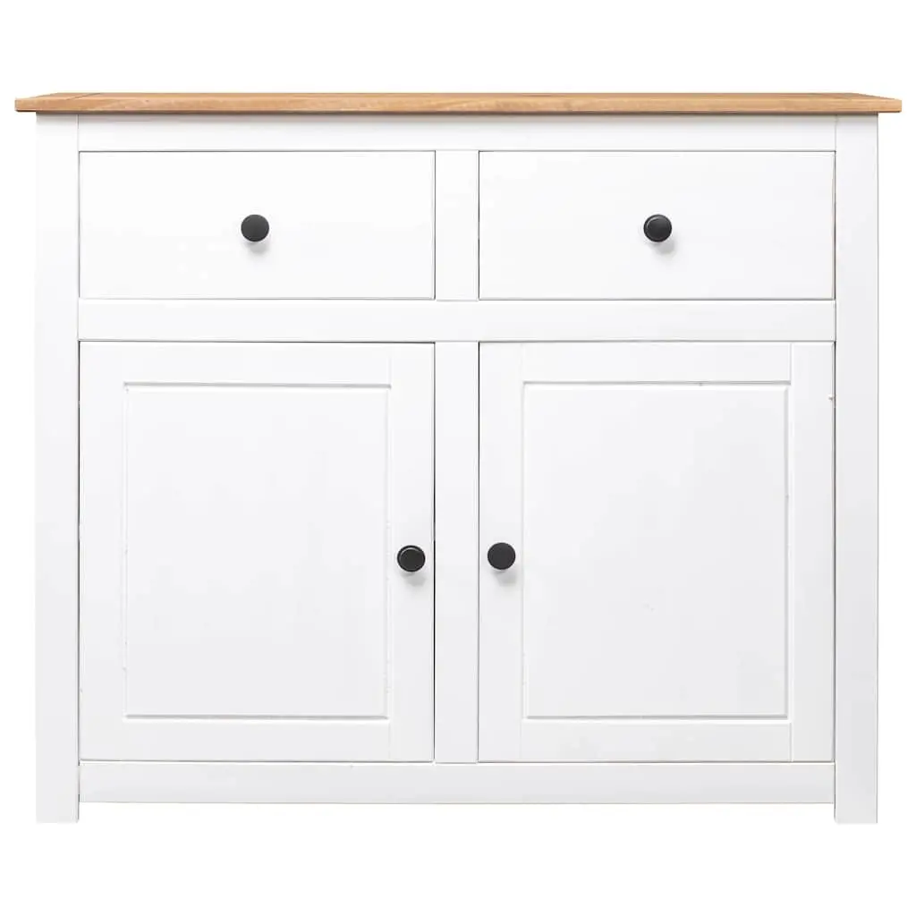 Pinewood Storage Cabinet White Sideboard with 2 Drawers and 2 Doors for Living Room or Dining Area 93W x 40D x 80H cm