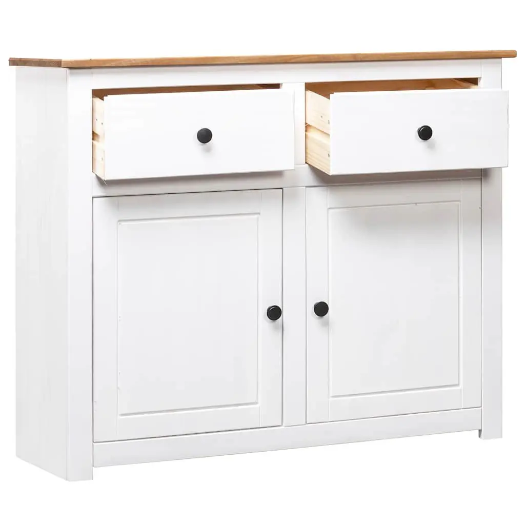 Pinewood Storage Cabinet White Sideboard with 2 Drawers and 2 Doors for Living Room or Dining Area 93W x 40D x 80H cm