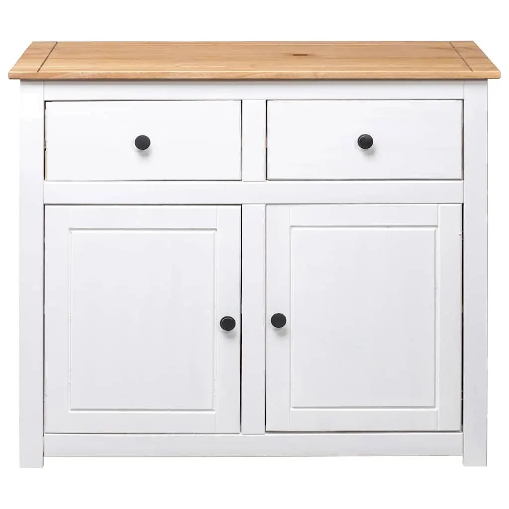 Pinewood Storage Cabinet White Sideboard with 2 Drawers and 2 Doors for Living Room or Dining Area 93W x 40D x 80H cm