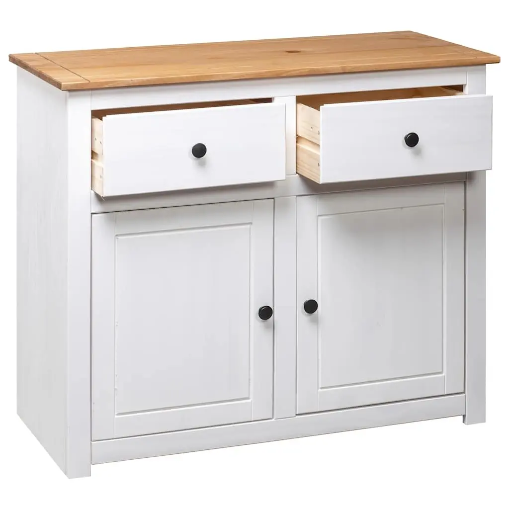 Pinewood Storage Cabinet White Sideboard with 2 Drawers and 2 Doors for Living Room or Dining Area 93W x 40D x 80H cm