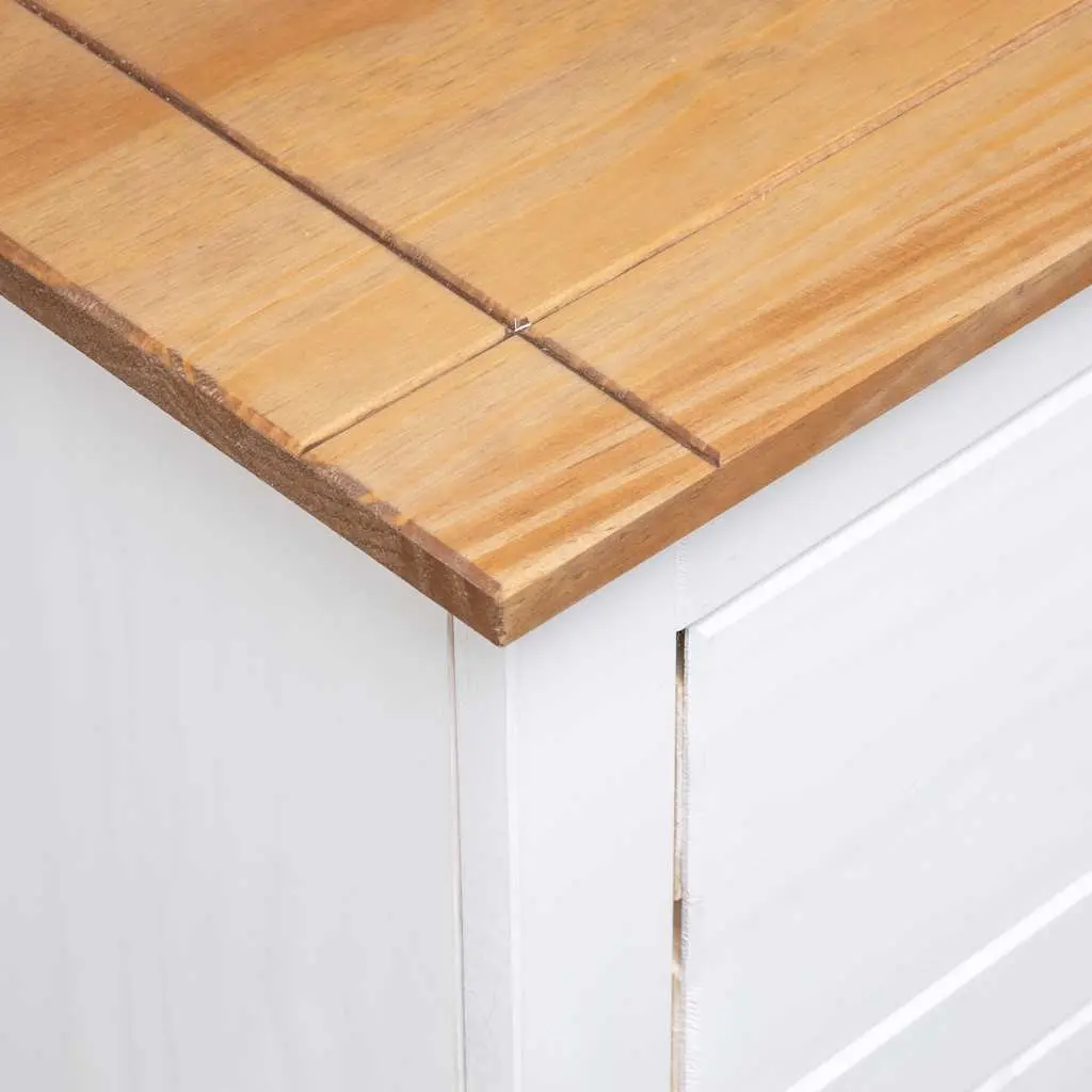 Pinewood Storage Cabinet White Sideboard with 2 Drawers and 2 Doors for Living Room or Dining Area 93W x 40D x 80H cm