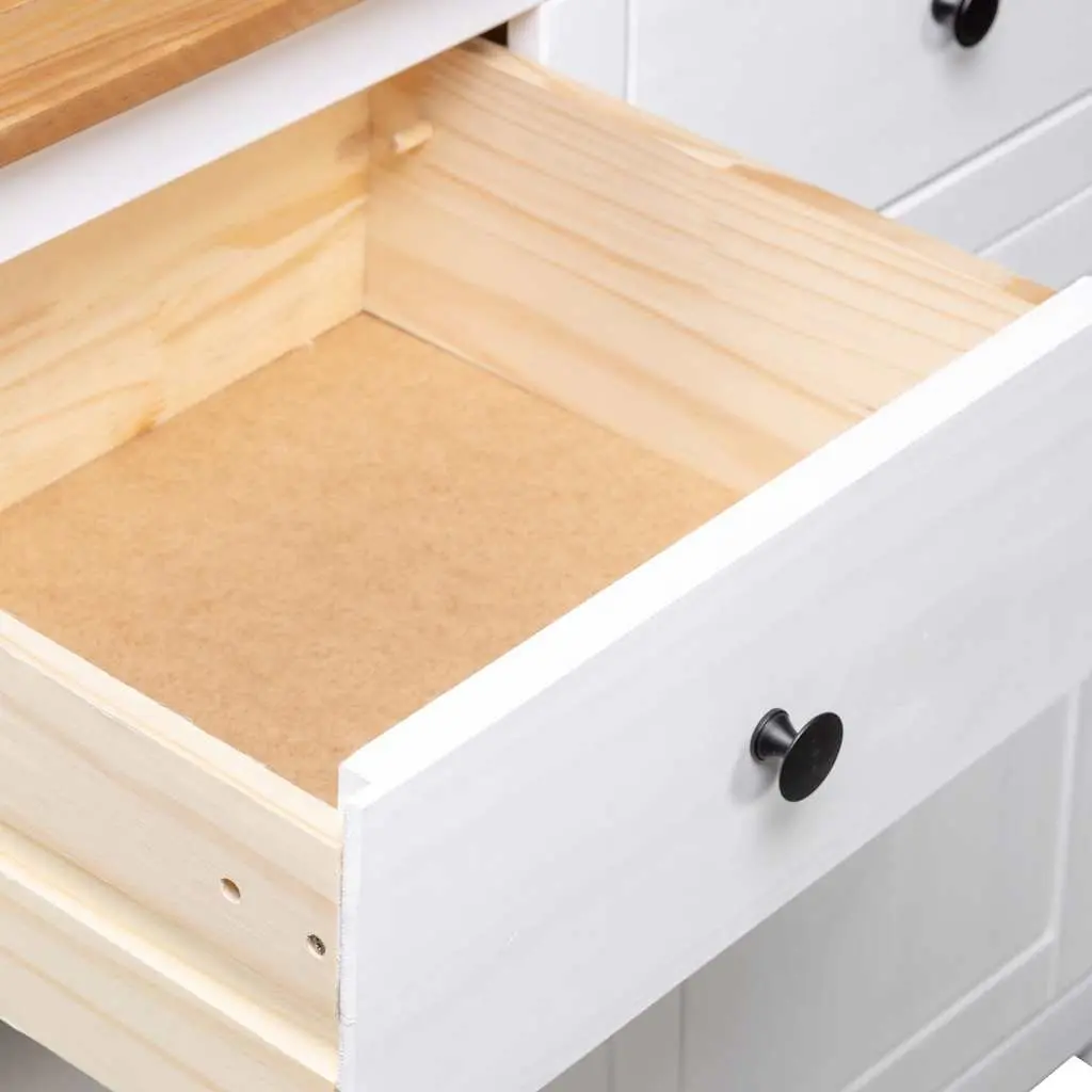 Pinewood Storage Cabinet White Sideboard with 2 Drawers and 2 Doors for Living Room or Dining Area 93W x 40D x 80H cm