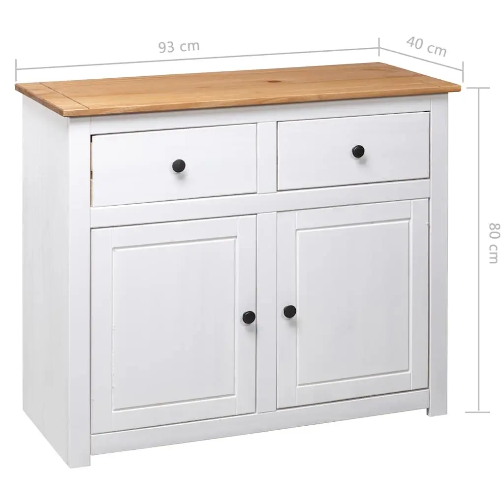 Pinewood Storage Cabinet White Sideboard with 2 Drawers and 2 Doors for Living Room or Dining Area 93W x 40D x 80H cm