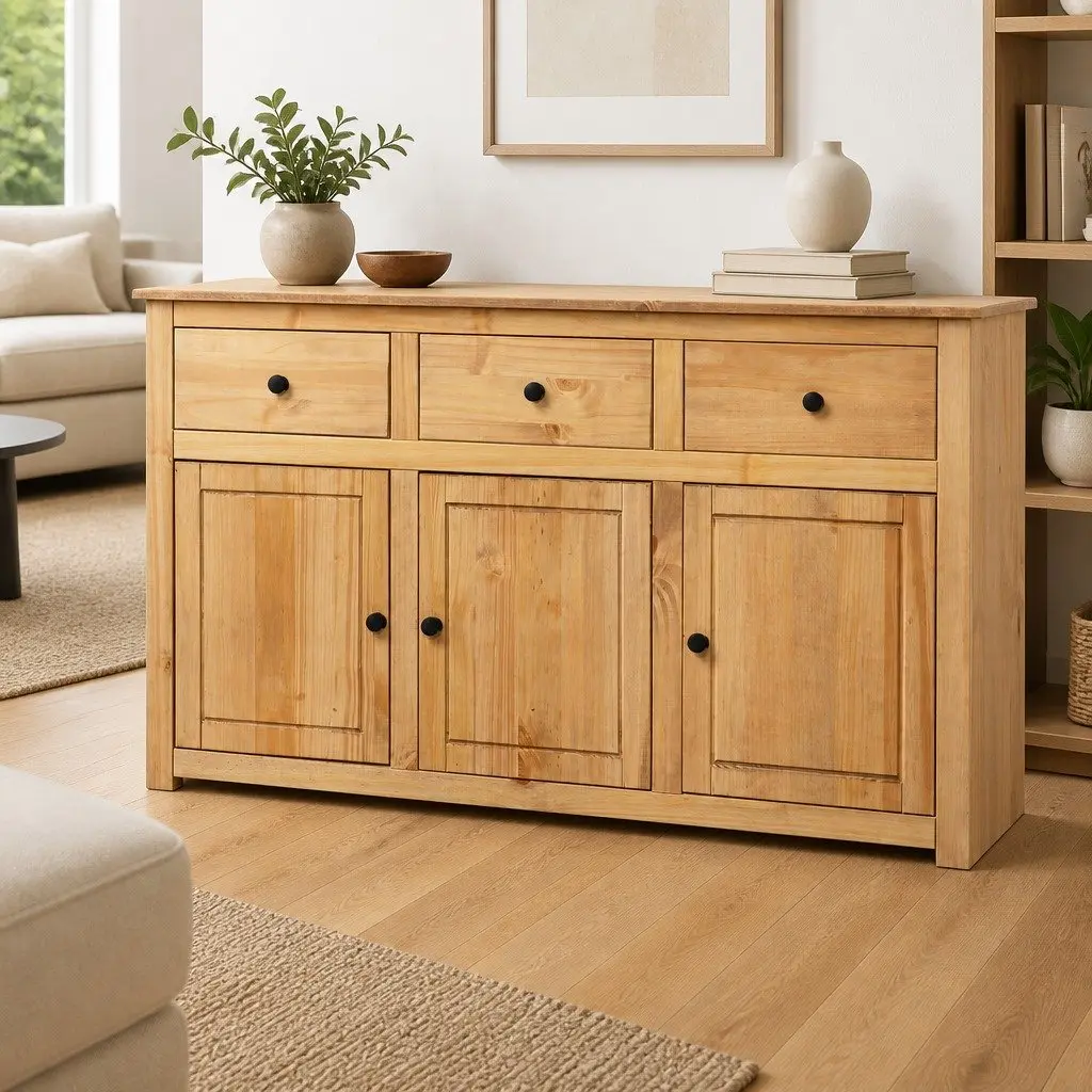 Solid Pinewood Sideboard Brown 135x40x80 cm Storage Cabinet Buffet Chest