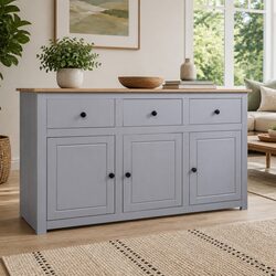 Grey Solid Pinewood Sideboard with 3 Drawers