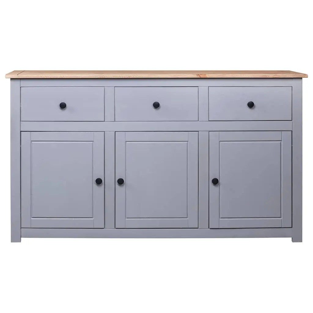 Solid Pinewood Sideboard Grey 3 Drawer Storage Cabinet