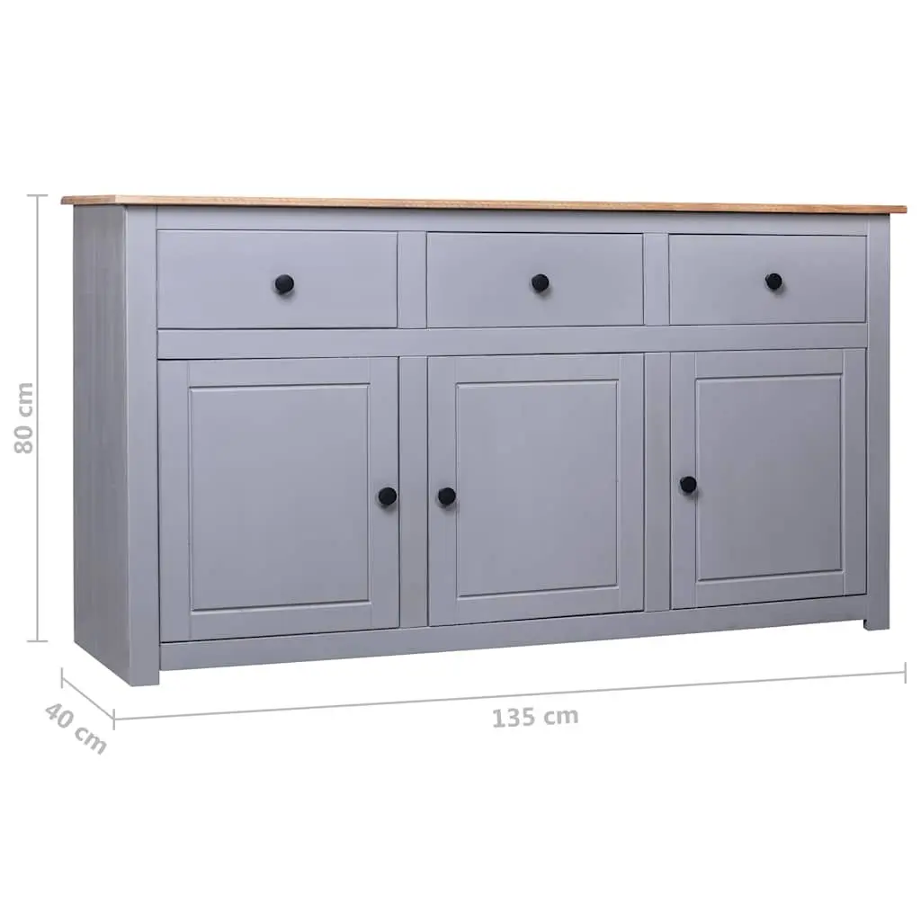 Solid Pinewood Sideboard Grey 3 Drawer Storage Cabinet