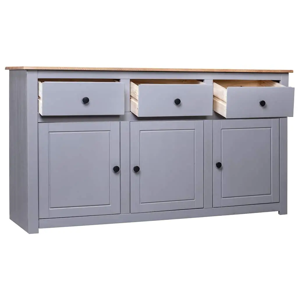 Solid Pinewood Sideboard Grey 3 Drawer Storage Cabinet