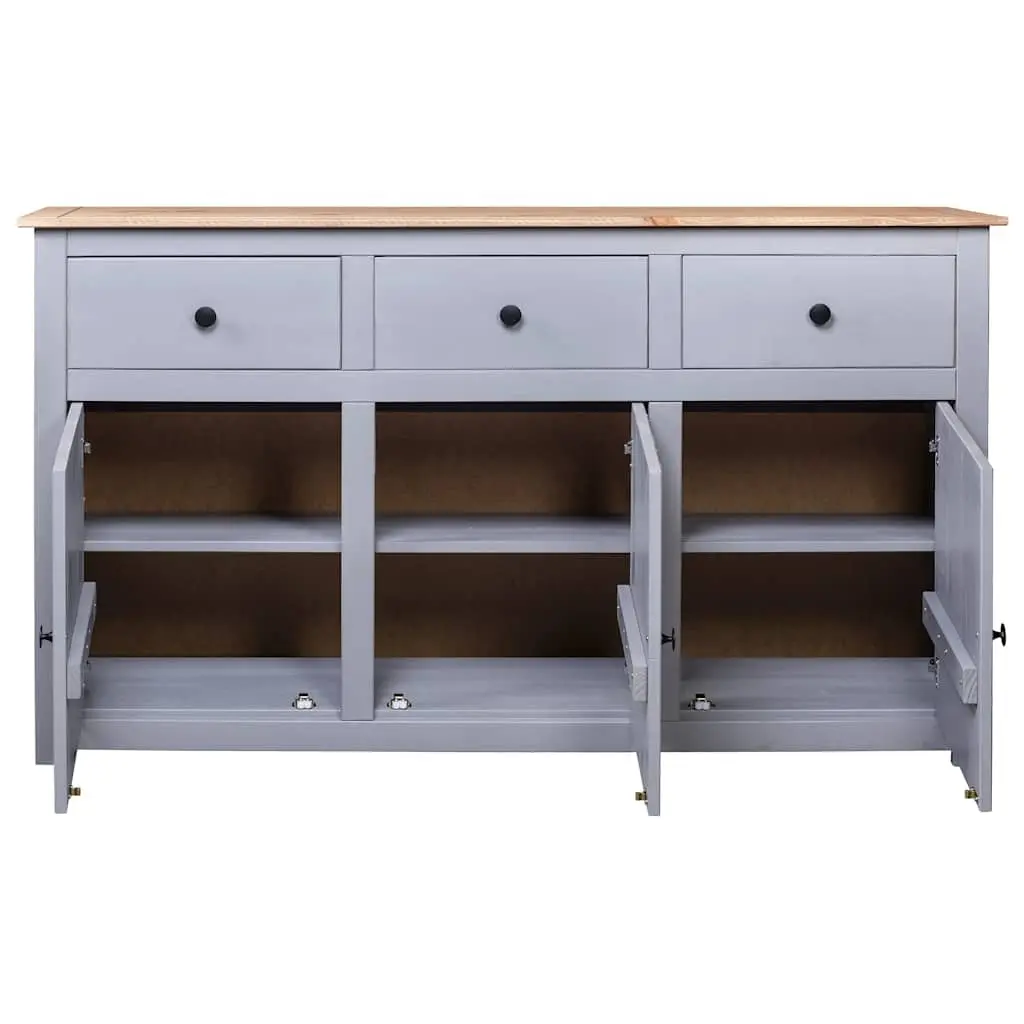 Solid Pinewood Sideboard Grey 3 Drawer Storage Cabinet