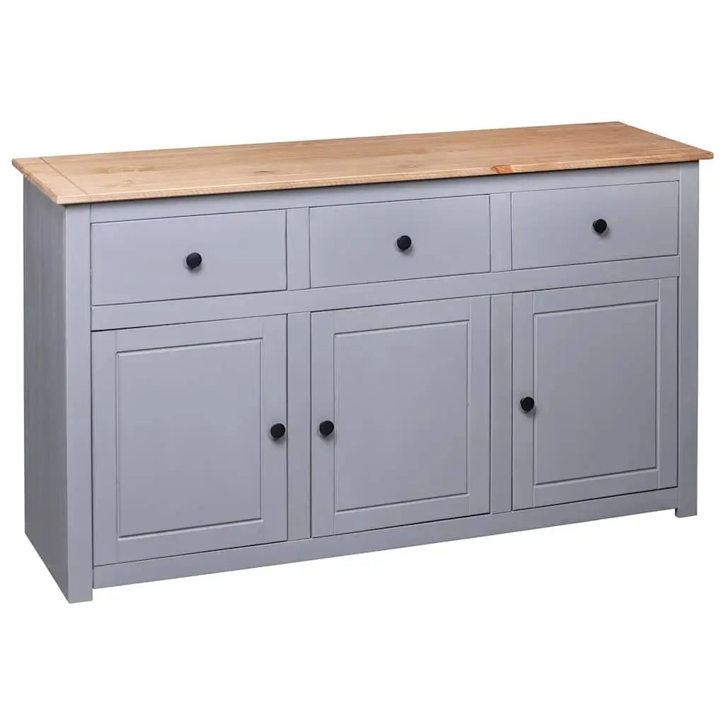 Solid Pinewood Sideboard Grey 3 Drawer Storage Cabinet
