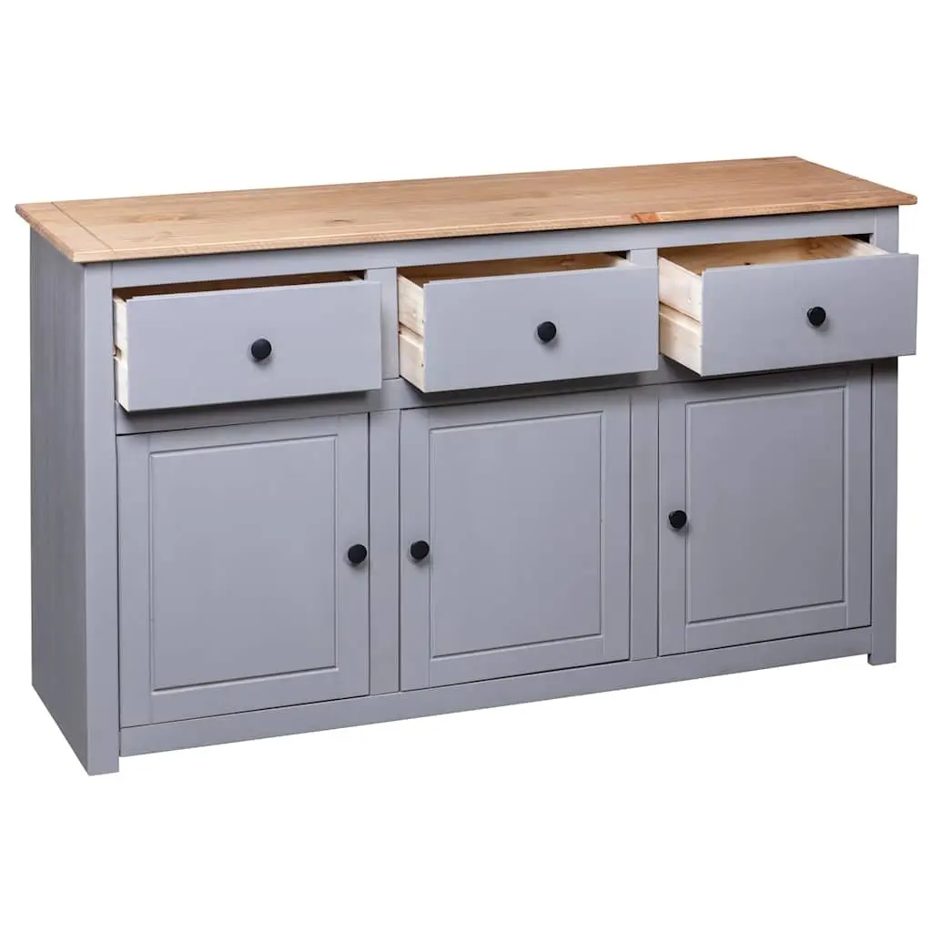 Solid Pinewood Sideboard Grey 3 Drawer Storage Cabinet