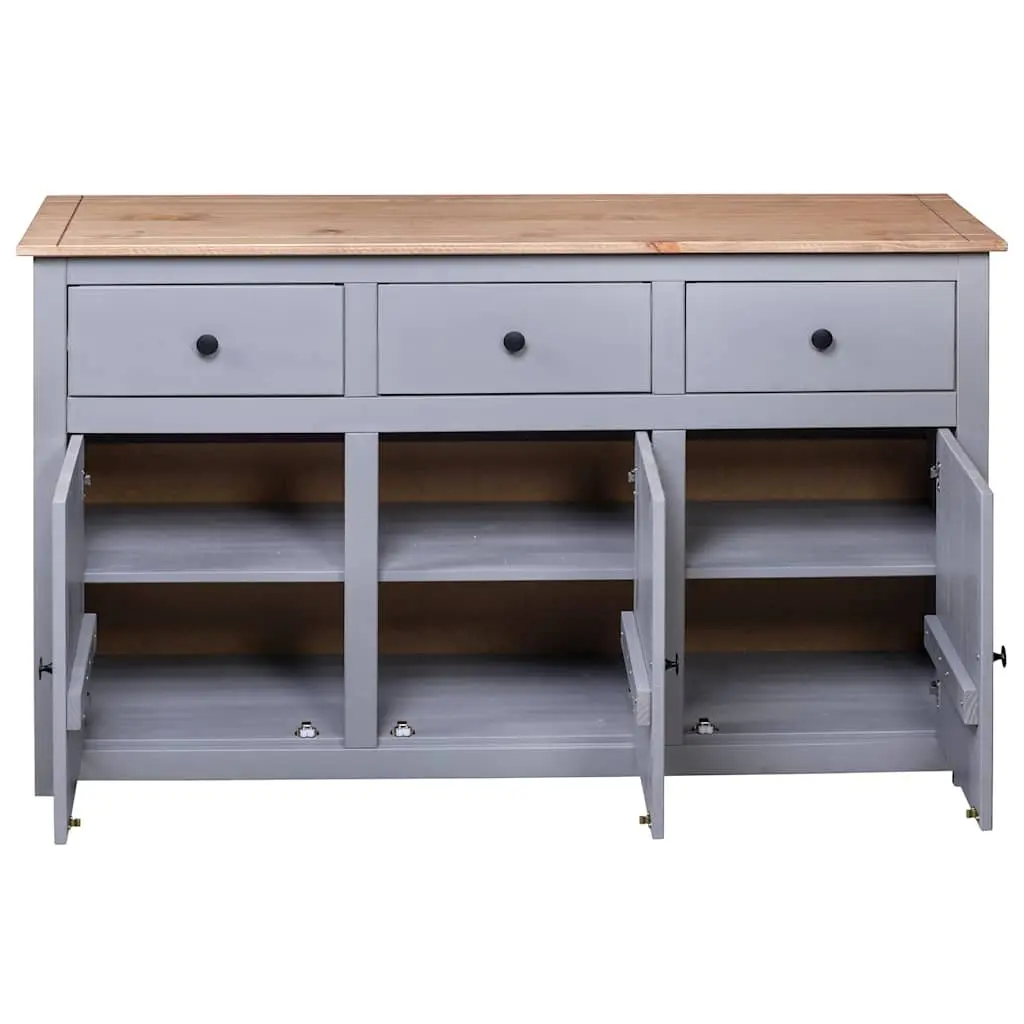 Solid Pinewood Sideboard Grey 3 Drawer Storage Cabinet
