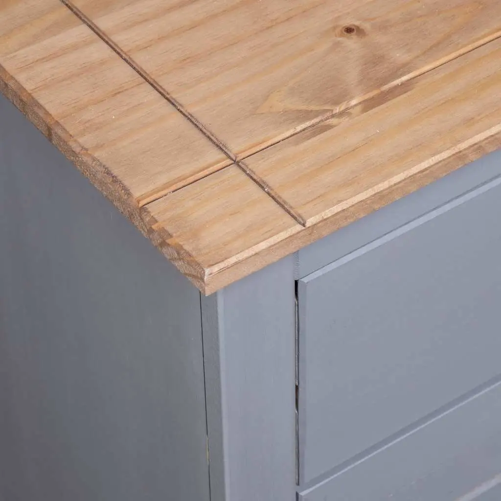 Solid Pinewood Sideboard Grey 3 Drawer Storage Cabinet
