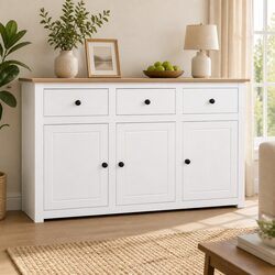 White Solid Pinewood Sideboard for Living Space